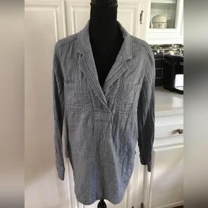 Lou & Grey Adjustable Long Sleeve Popover Top Blue Medium